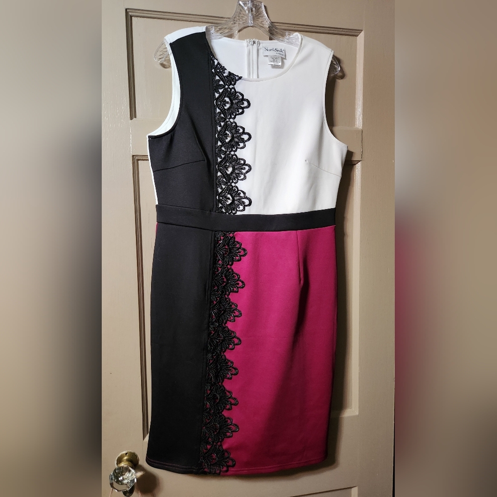 NorthStyle Lace-Trim Colorblock Sleeveless Dress Size 12 Black White Fuschia